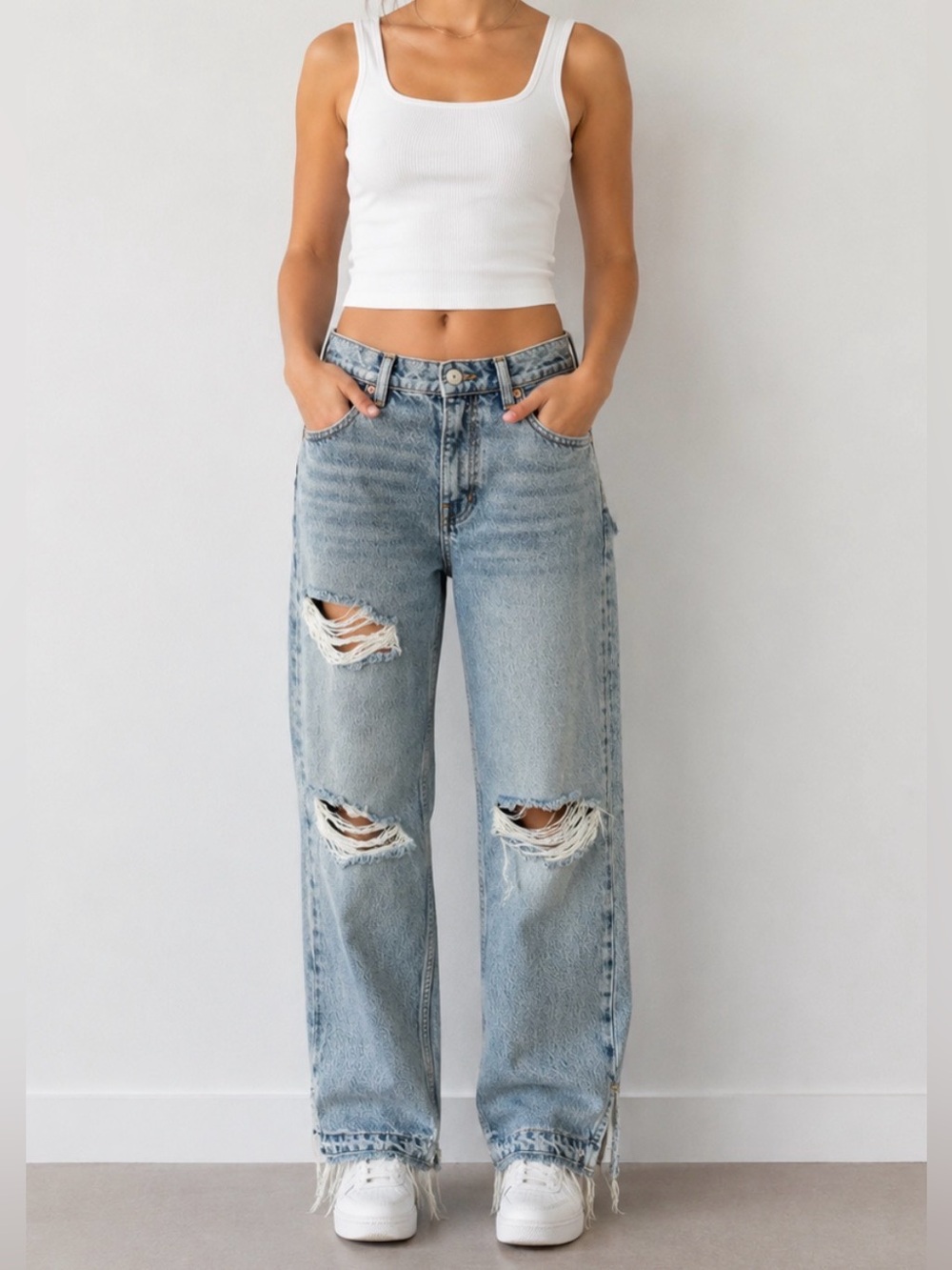 We The Free Light Blue Distressed Straight-Leg Jeans - Women's